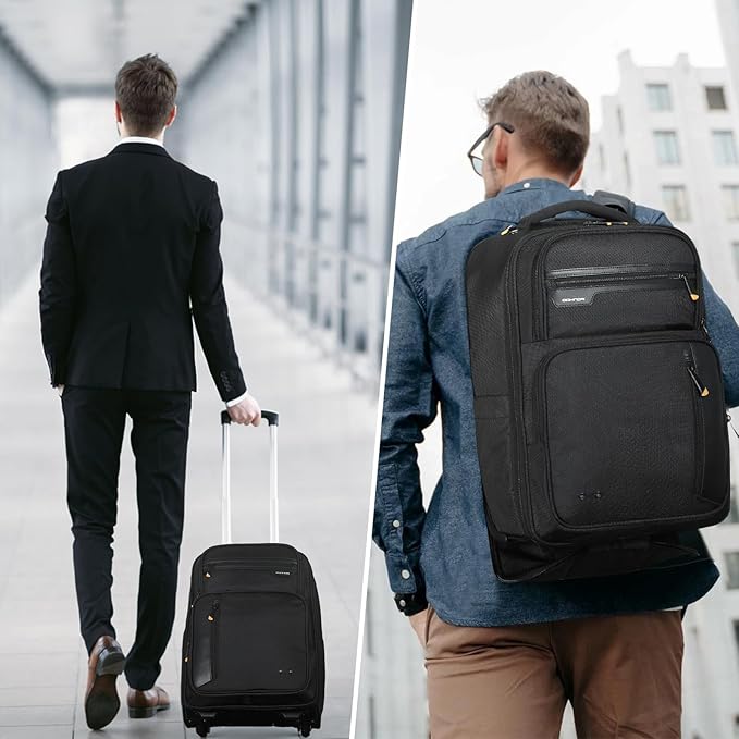 Rolling Backpack, 15.6 inch Laptop Backpack with Wheels, Flight Approved Water Resistant Underseat Carry on Lugagge Wheeled Bag for Men Women Adults, Black