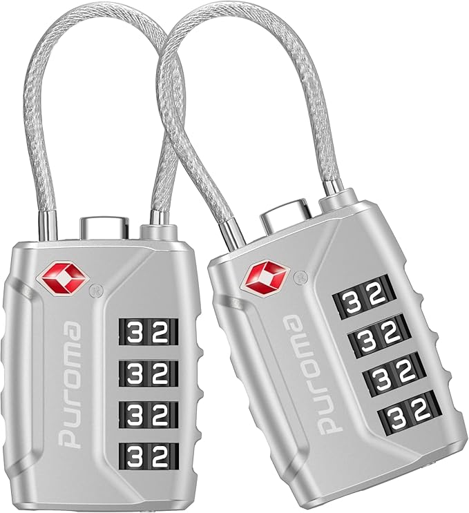 Puroma 2 Pack TSA Approved Luggage Lock, 4 Digit Combination Travel Locks Resettable Code Lock with Zinc Alloy Body for Suitcase, Toolbox, Backpack, Bag, Gym Locker (Silver)