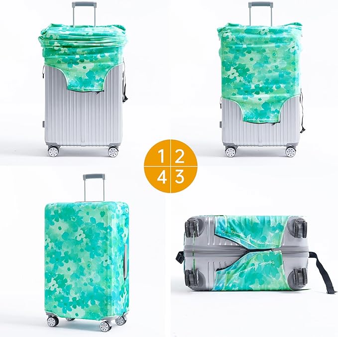 Travelkin Luggage Covers For Suitcase Tsa Approved,Suitcase Cover Protector Fit 18-32 Inch Luggage (Blue Floral, M)