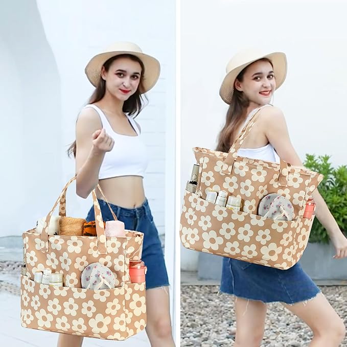 Waterproof Beach Tote Pool Bags for Women Ladies Extra Large Gym Tote Carry On Bag With Wet Compartment for Weekender Travel