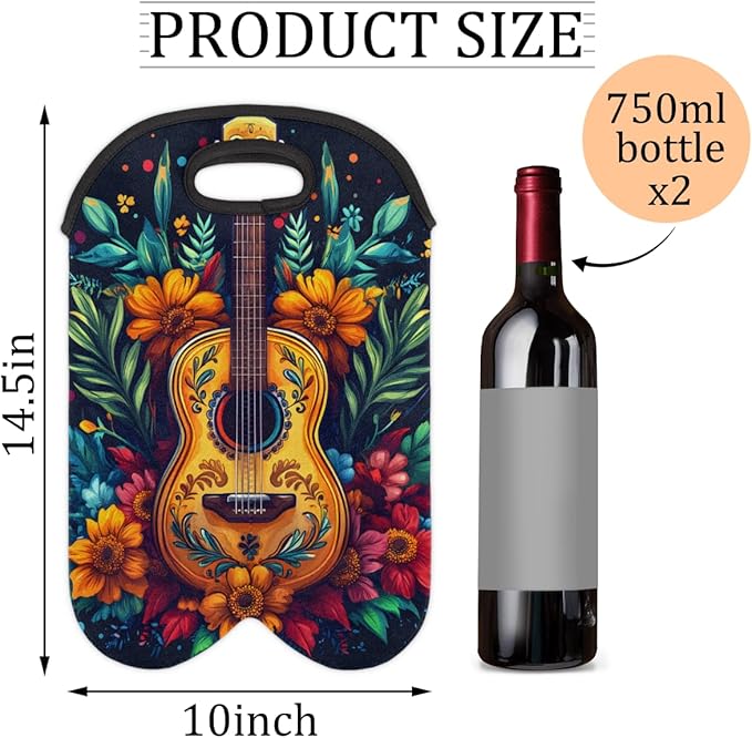 Neoprene Wine Tote, Bottle Carrier Gag Insulating Neoprene Thicker, Insulated Wine Bag for Travel Holds Two Bottles, Bottle Carrier Bags Protect the Bottles, Guitar