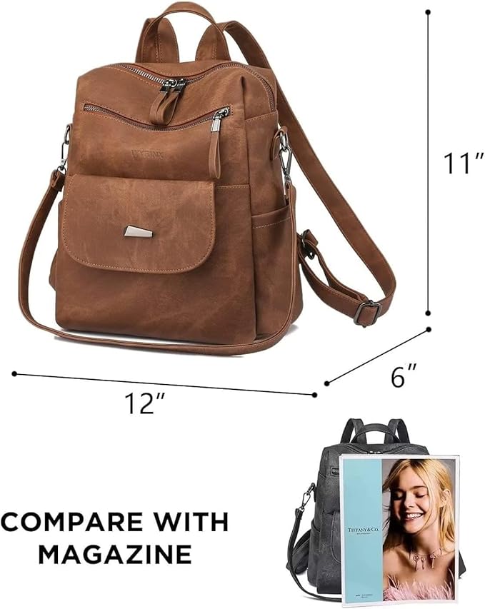 PU Leather Backpack Purse for Women Fashion Multipurpose Design Handbag Ladies Shoulder Bags Travel Backpack Brown