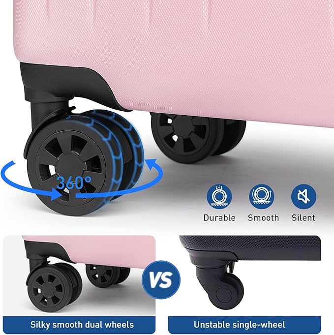 KYME Suitcase Hardshell With Double Spinner Wheels, PC+ABS TSA Lock Travel Luggage (Pink, 24" Checked)