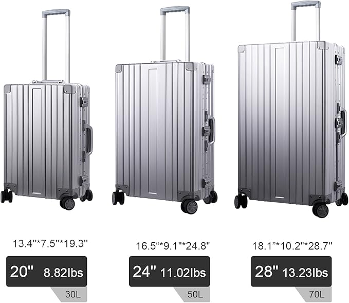 TRAVELKING All Aluminum Carry On Luggage Zipperless Hard Shell Luggage Case with TSA Lock Spinner Alloy Metal Suitcase (Silver, 20")