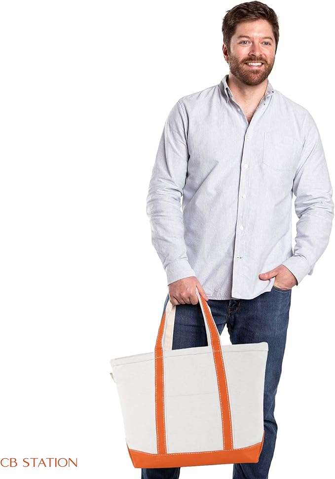 CB STATION Medium Classic Canvas Tote Bag for Women, Top Zipper Closure, Outer Pocket, Daily Essentials, Groceries, Traveling