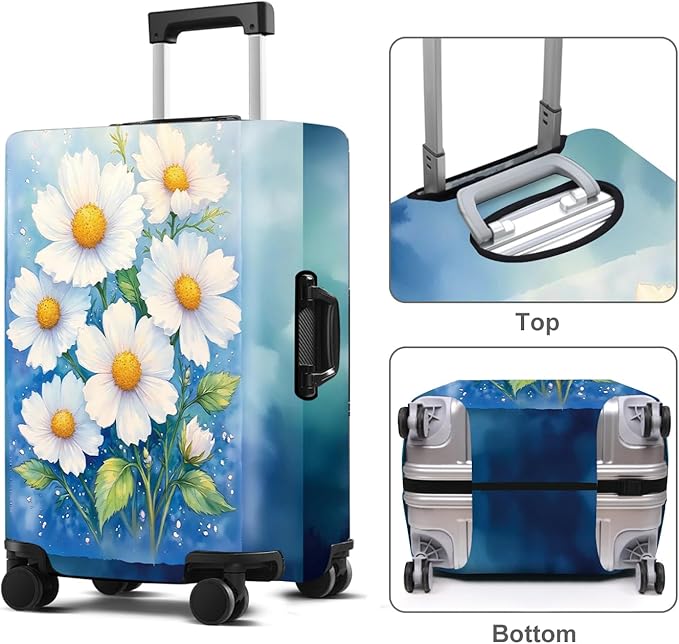 Luggage Cover Washable Suitcase Protector Anti-Scratch,Stretchable Fit for 20-34Inch Luggage Durable Travel Bag Cover with Zipper Closure (Flower-2, S(fits 20-22inch suitcase))