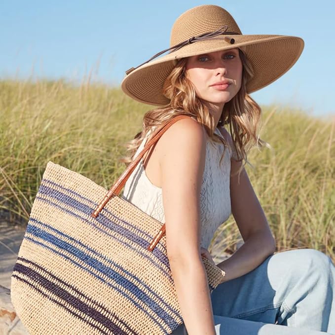 DRESHOW Beach Hats for Women Big Straw Wide Brim Summer Hat Floppy Foldable Roll up Cap Sun Hat UPF 50+