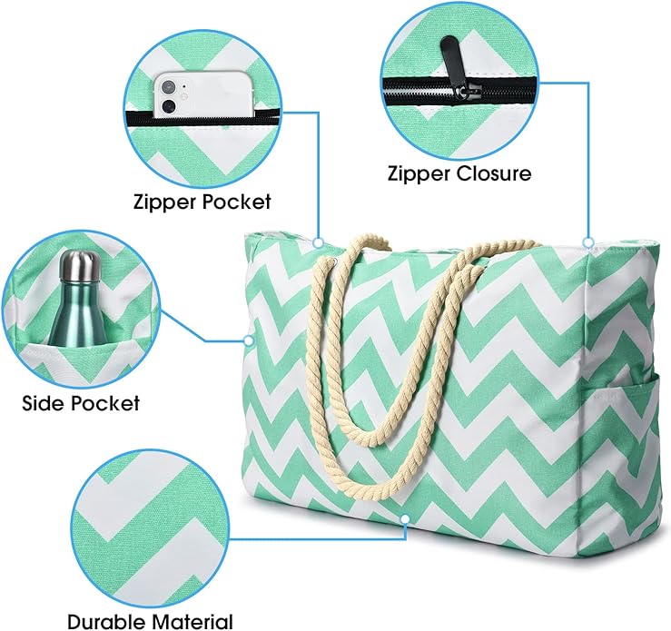 Becokan Beach Bags for Women Large Waterproof Beach Tote Bag Zipper Beach Bags Waterproof Sandproof Swim Pool Bag Large Tote