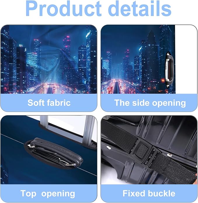 Luggage Cover Washable Suitcase Protector Anti-scratch Suitcase cover Fits 20-34 Inch Luggage (City Night, S(20-22inch suitcase))