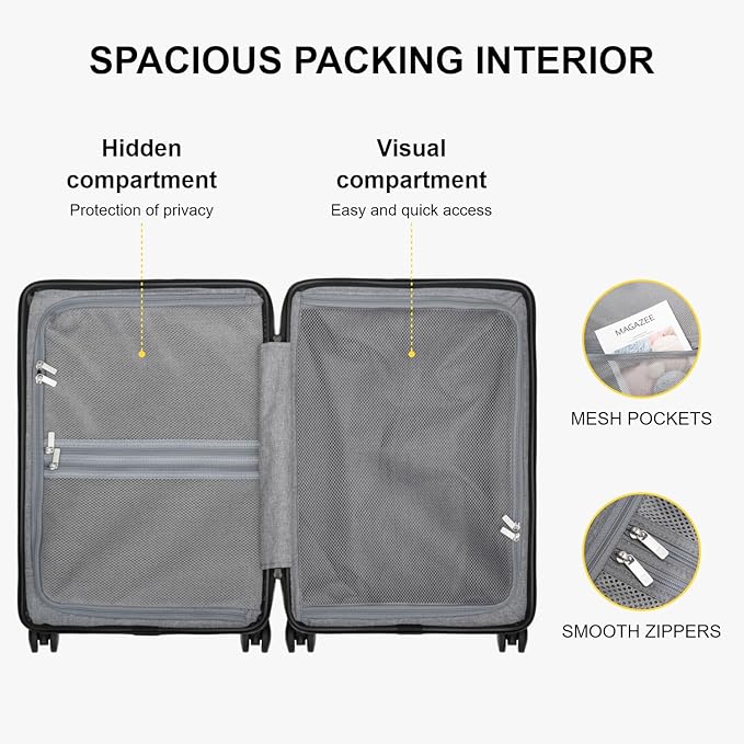 LEVEL8 Rolling Carry on Luggage Airline Approved, Carry-on Suitcases with Wheels, Lightweight Luminous Textured Luggage for Men Women, Tsa Lock, 20 Inch, Dark Grey