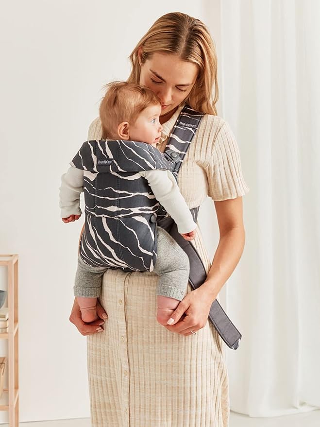 BabyBjörn Baby Carrier Mini, Anthracite/Landscape Print, Cotton | Newborn Carrier (7-25 lbs), Ergonomic, Easy-to-Use