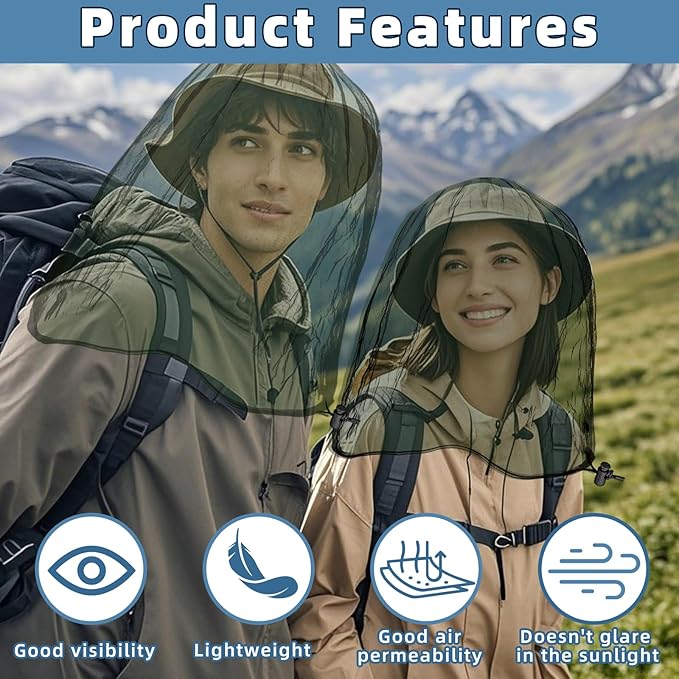 Oversized Mosquito Net 42 x 25 Inches Ultra Large Mosquito Head Net Face Neck Fly Mesh Netting Fits All Hats for Outdoor Camping Hiking Fishing Gardening Safari(Army Green)