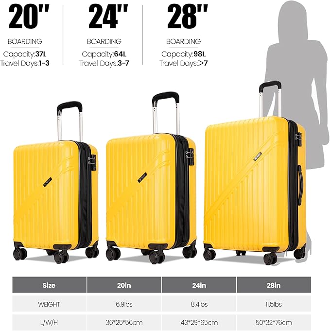 GinzaTravel Luggage Sets 3-Piece Expandable Suitcases with Wheels PC+ABS Durable Hardside Luggage sets TSA lock
