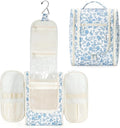 Narwey Hanging Toiletry Bag Women Travel Makeup Bag Organizer Toiletries Bag for Travel Size Essentials Accessories Cosmetics (Medium,Little Blue Flower)