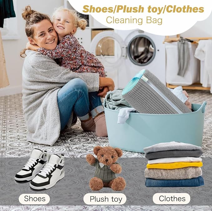 Shoe Washing Machine Bag,Laundry Shoe Bag for Washer and Dryer,Reusable Shoe Cleaning Bag for Sneakers,Tennis Shoes,With Self-locking Zipper, Microfiber Inside,Include Shoes Storage Bag