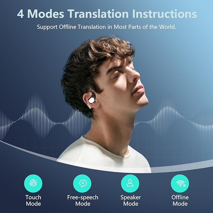 AI Language Translation Earbuds Real Time, Audifonos Traductores Inglés Español, Translator for 144 Languages & Accents, 3-in-1 Translating Headphones with Charging Case, For iOS/Android (Matte Black)
