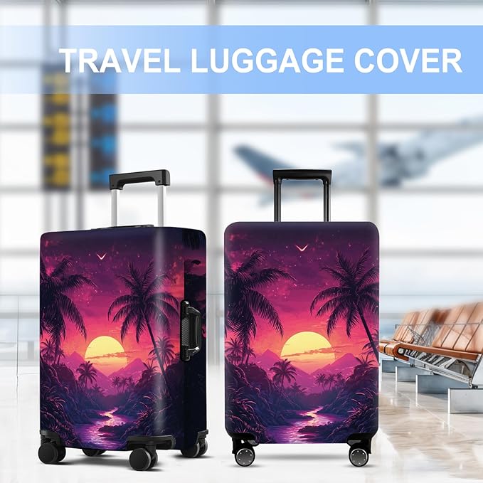 Luggage Cover Washable Suitcase Protector Anti-scratch Suitcase cover Fits 20-34 Inch Luggage (Coconut trees, XL(32-34inch suitcase))