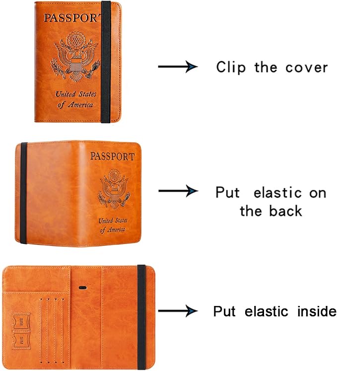 Passport Holder Cover Wallet Travel Essentials RFID Blocking Leather Card Case International Must Haves Travel Accessories for Women Men(113#Claybank)