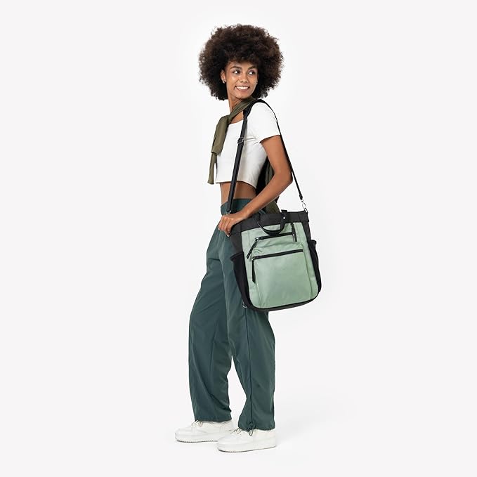 Sherpani Soleil, Anti Theft Convertible Backpack, 3 in 1 Tote Bag, Cross Body Purse, 18L Travel Backpack, Travel Gifts for Women, RFID Protection, Metal Hardware Fits 13” Laptop (Aloe Mist)