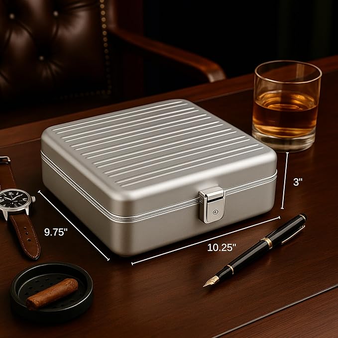 Bey-Berk Prague Aluminum Watch Case in Silver – 9-Slot Locking Travel Box with Soft Interior for Watch Storage
