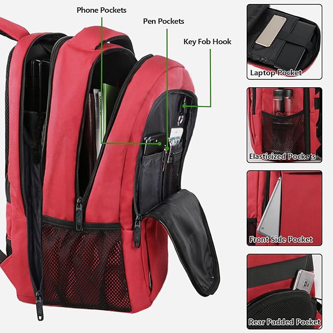 MATEIN 17 Inch Laptop Backpack for Women, Extra Large TSA Friendly Backpack with USB Charging Port, Anti Theft Carry On Flight Approved Business Work Travel College Computer Backpack Bag,Red