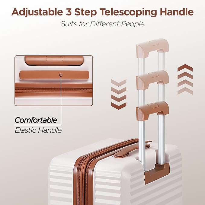 SHOWKOO Luggage Sets 3 Piece Hardside Expandable Suitcase with Double Spinner Wheels Tsa Lock Beige White (20in/24in/28)