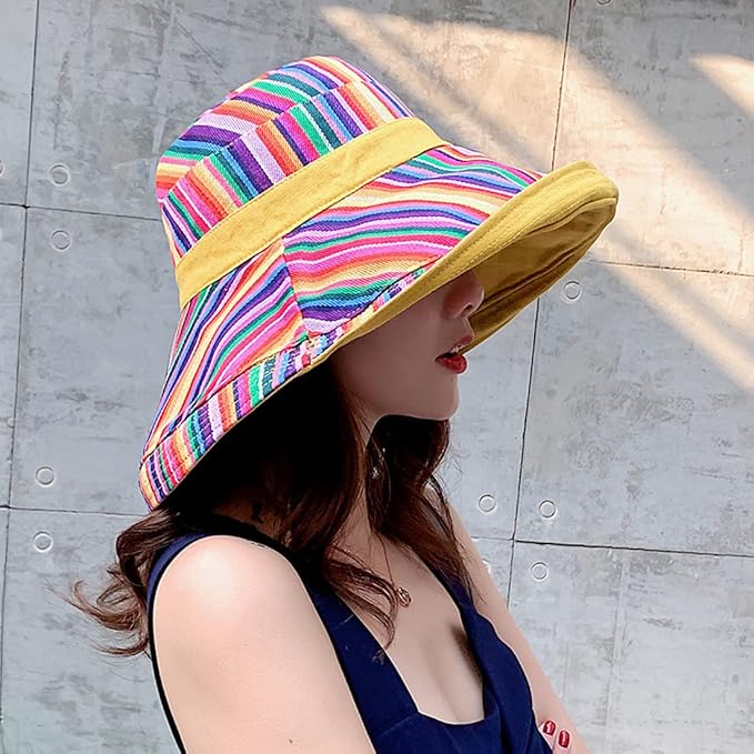 Women Wide Brim Sun Hats Metal Wired Edge Summer UV Protection Beach Fishing Hat for Hiking Garden Travel Chin Strap