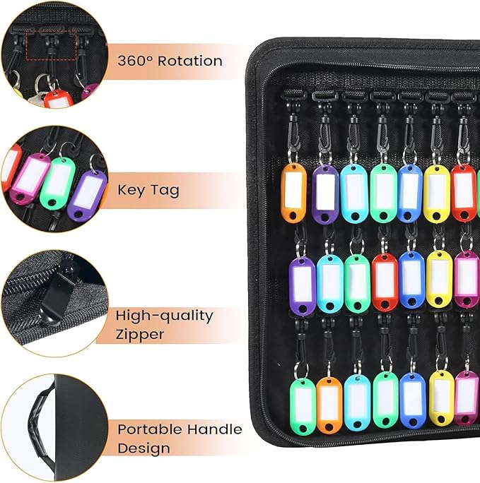 Portable Zippered Key Organizer, Waterproof Fireproof Key Case with 54 Key Hooks and Tags,Portable Key Storage for Rental Management Real Estate Sales Hotel Executives and Car Service(54 Keys)