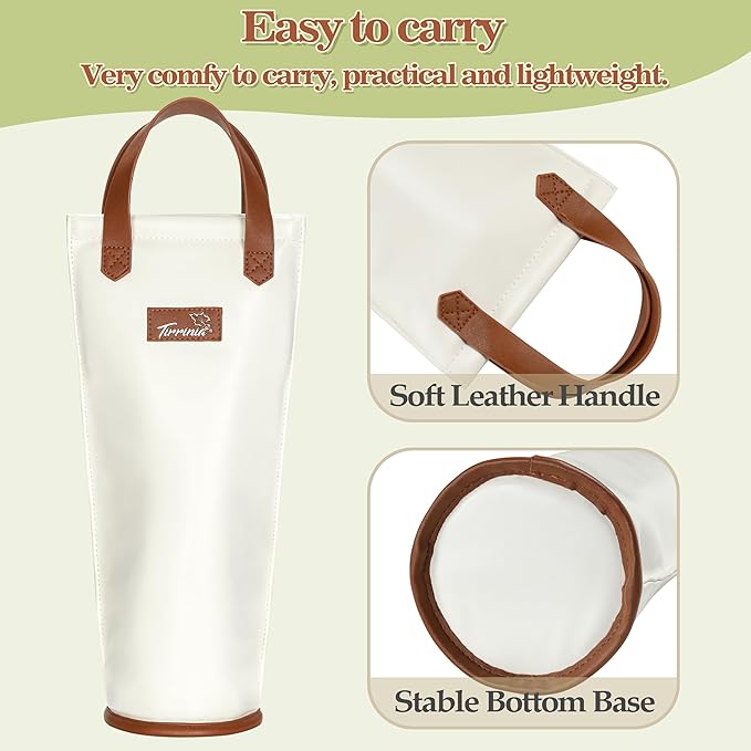 Tirrinia Single Wine Carrier Tote, Insulated Wine Cooler Bag for Travel, Picnic, & Wine Gifts – Thermal Padded Wine Bottle Holder Tote for Men & Women, Wine Gift for Wine Lovers,White Brown