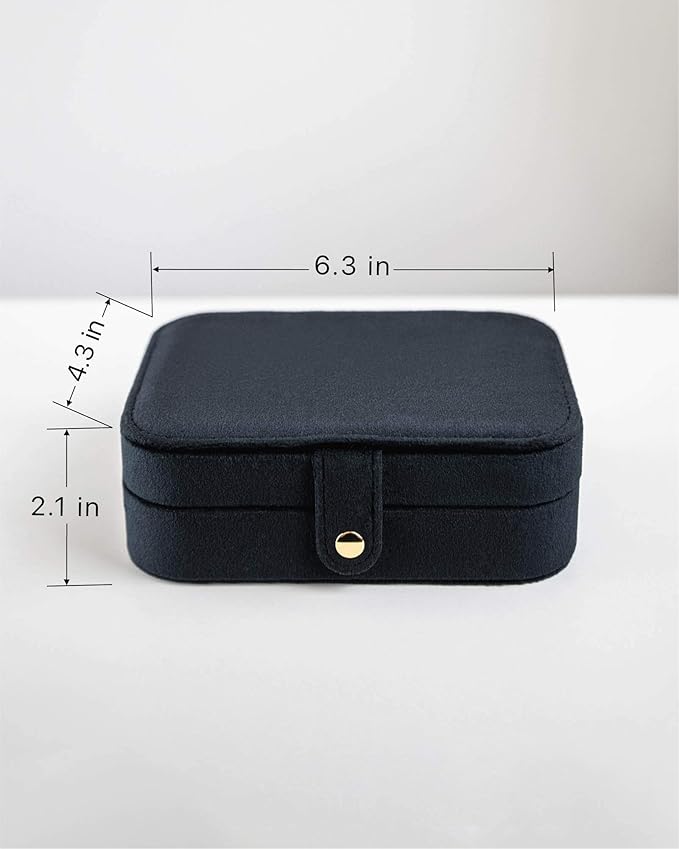 Benevolence LA Plush Velvet Travel Jewelry Storage Box | Earring Organizer with Mirror | Small Case for Women's Accessories | Gift for Mom, Sister, Girlfriend - Ebony