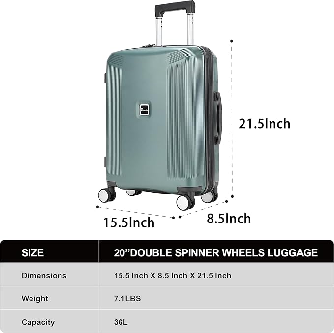 Luggage Sets 2 Piece, 20/28 Inch Lightweight Expandable PC Hardside Durable Suitcases with Spinner Wheels & TSA Lock, Green