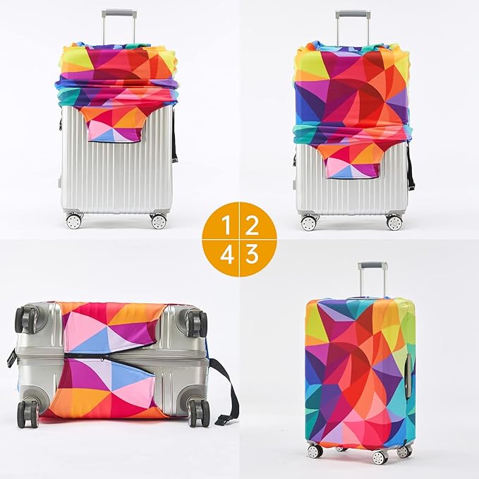 Travelkin Luggage Covers For Suitcase Tsa Approved,Suitcase Cover Protector Fit 18-32 Inch Luggage (Colorful Geometry, XL)