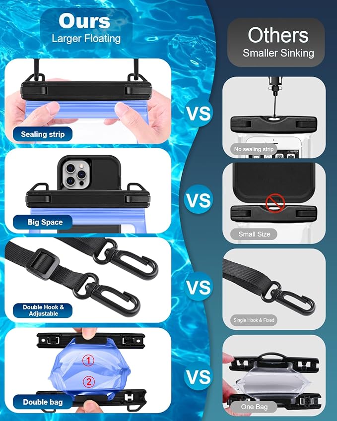 Large Waterproof Phone Pouch Floating, Waterproof Phone Case for iPhone 14 15 Pro Max 13 Plus 12 11 Samsung S23 Ultra S22 up to 8.5'', IPX8 Water Proof Phone Dry Bag for Swimming Kayaking Vacation