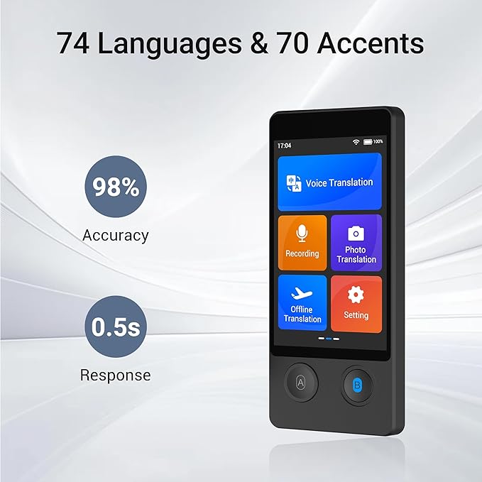 Translator Device W12S Support 144 Languages and Accents 98% High Accuracy Rapid Two Way Translation in 1s with Protective Case and Lanyard W12S Black