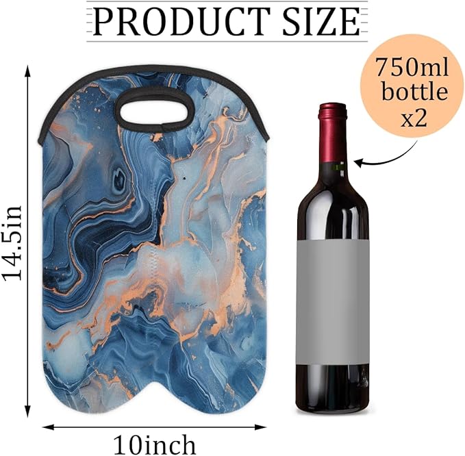 Wine Carrier Tote Personalized Bag for 2 Bottles - Neoprene Wine Bottle Holder with Carry Handle, Wine Protective Bag Insulated Bag Beer Cans Water Bottle Holder for Travel Picnic,Style24