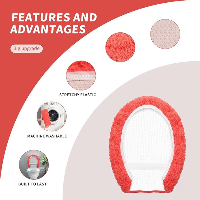 Microfiber Elongated Toilet Seat Cover 19.5"x 15" Machine Washable Solid Toilet Lid Cover Adjustable Rubber Backing Fits Most 18-19.5" L x 14-16" W Elongated Toilet Seat