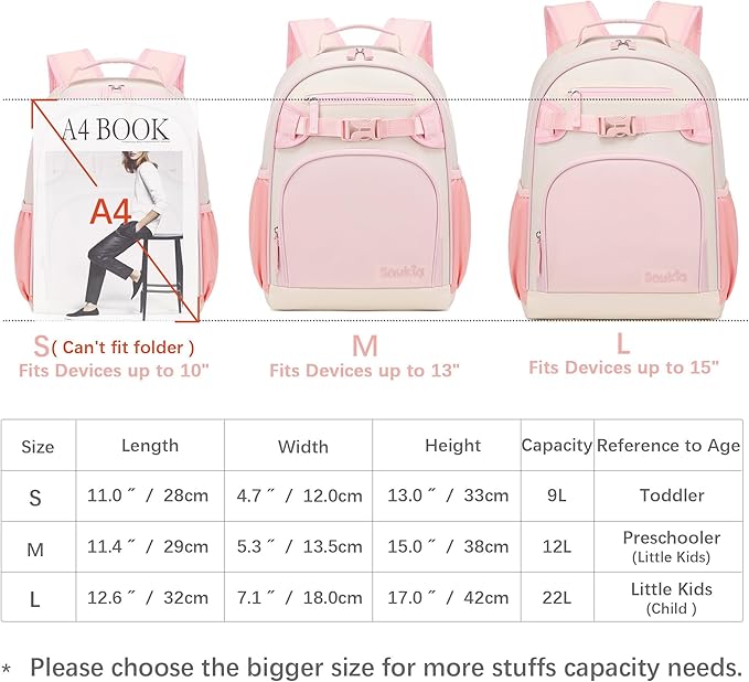 Lightweight Cute Kids Backpack for School Kindergarten Elementary Backpacks for Gilrs ages 6-8-10 (Pink Cream)