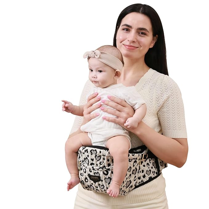 Sunveno Hip Baby Carrier with Seat,Ergonomic Baby Hip Carrier,Front-Facing Baby Holder,Anti-Slip Seat Surface,Wide and Adjustable Waistband,Multiple Pockets,Newborn to Toddler up to 45lbs,Leopard