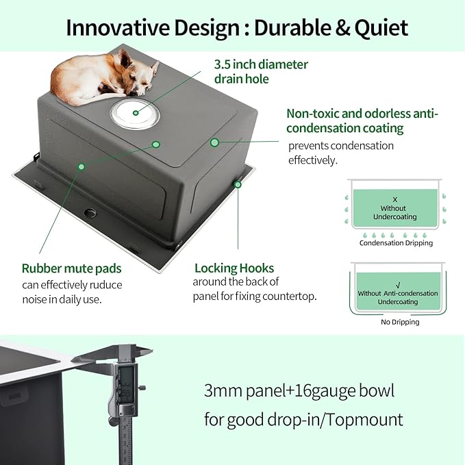 Kitchen Sink, 21 x 20 x 10 Drop in Kitchen Sink 16 Gauge Stainless Steel Kitchen Sinks Single Bowl Workstation Sink with Cutting Board