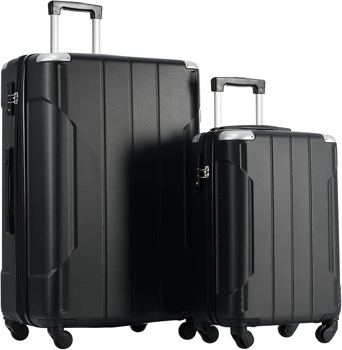 Merax Luggage Sets of 2 Suitcases With Wheels, Expandable and Lightweight, TSA Lock, Hardside Spinner Carry On Luggage (20 28 inch Black)