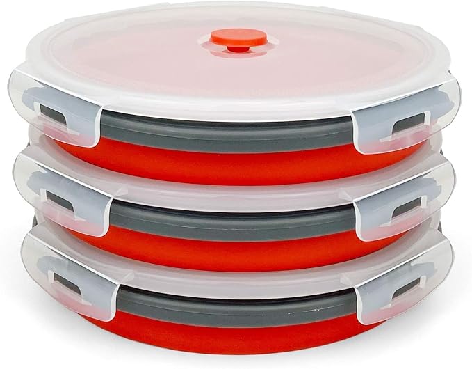 CARTINTS 1200ml Large Collapsible Meal Prep Containers, Reusable Silicone Food Storage Containers, Stackable Fridge Storage Containers, With Leakproof Lids, Microwave and Freezer Safe, Red