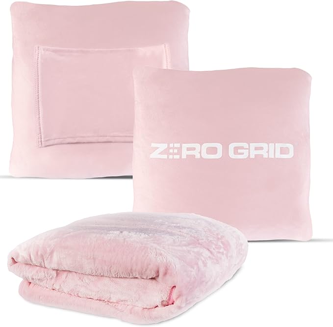 Lightweight Travel Blanket - Premium & Compact Airplane Wearable Blanket with Neck Snaps, Cozy Foot Pockets, Zipper Pouch - Converts into Soft Pillow - Designed for Ultimate Comfort - Rose