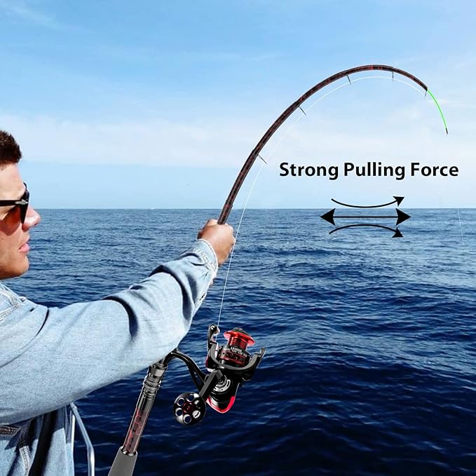 Fishing Rod and Reel Combos, Unique Design with X-Warping Painting, Carbon Fiber Telescopic Fishing Rod with Reel Combo Kit with Tackle Box, Best Gift for Fishing Beginner and Angler