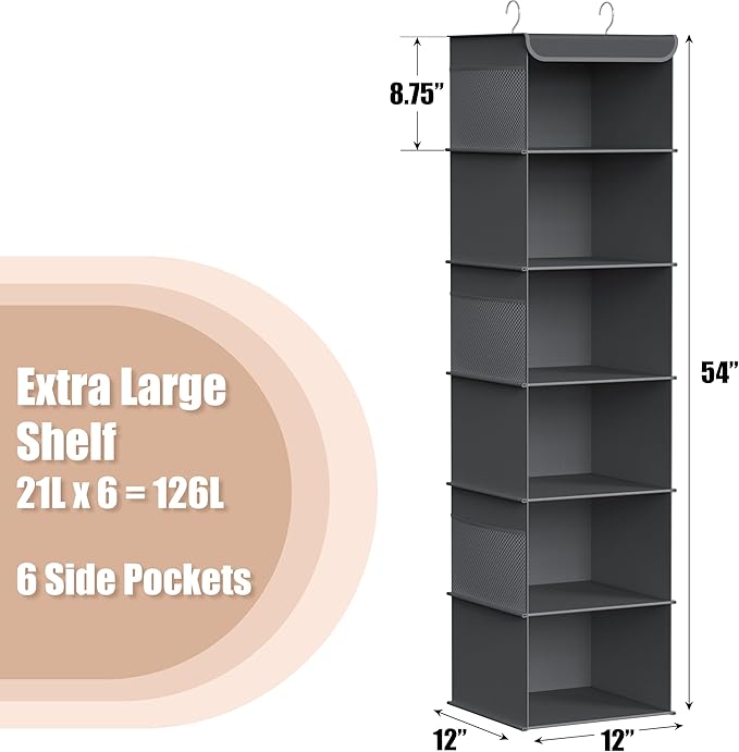 Simple Houseware 6 Shelf Hanging Closet Organizer, Dark Gray