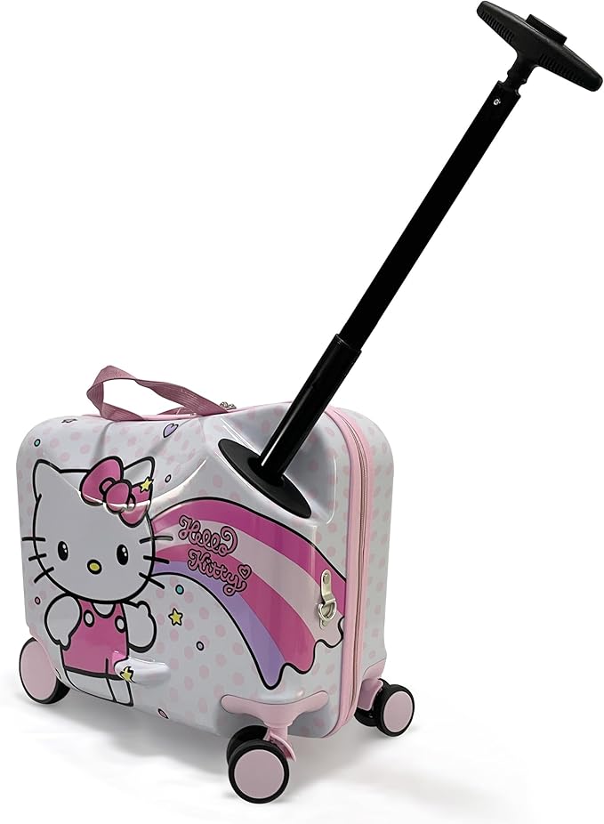 Fast Forward 18" Hello Kitty Kids Ride on Luggage-Hardshell Rolling Travel Suitcase-Lightweight Ride On Suitcase For Kids