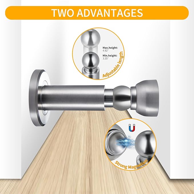 Door Stoppers – Heavy Duty Magnetic Door Stopper for Wall & Bottom of Door – Premium Adjustable Door Stop with Heavy-Duty Windproof Design, Constructed with SUS304 Stainless Steel (Stainless Steel)