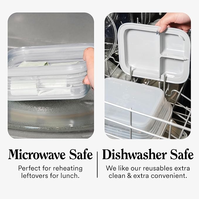 STOJO Collapsible Bento Box, Reusable, Leak-Proof, Microwave & Dishwasher Safe, Premium Lunch Container with Divider – Space-Saving, Transparent Design (Cashmere, 6-Cup/1.5L)