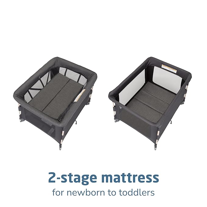 Maxi-Cosi Swift Baby Playard with Mat, Baby Playpen, Play Yard with Bassinet, Portable Playpen for Babies and Toddlers, Classic Graphite