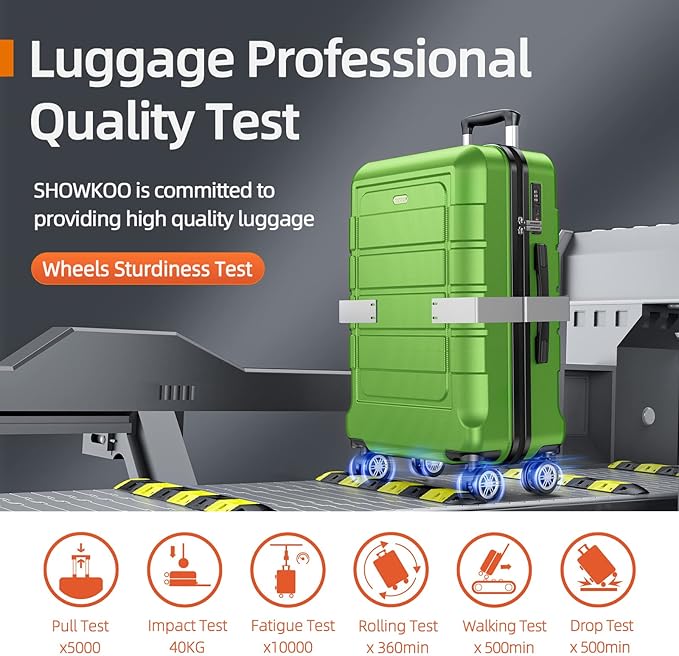 SHOWKOO Luggage Sets Expandable PC+ABS Durable Suitcase Sets Double Wheels TSA Lock Green 3pcs