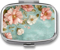 Metal 2 Compartment Pill Organizer Travel Friendly Portable Compact Pill Box Cute Pill Case,for Pocket Wallets Daily Portable Medicine Vitamin Tablet Storage (Flowers)